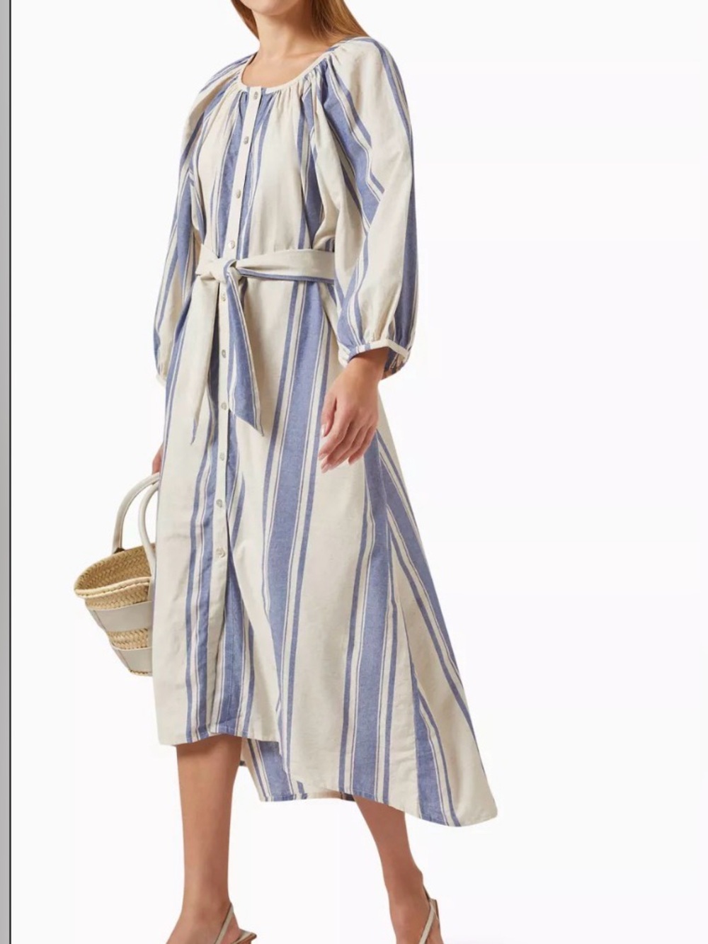 NATALIE MARTIN Alex Striped Midi Dress in Linen Blend SZ.M ( Belt not included)